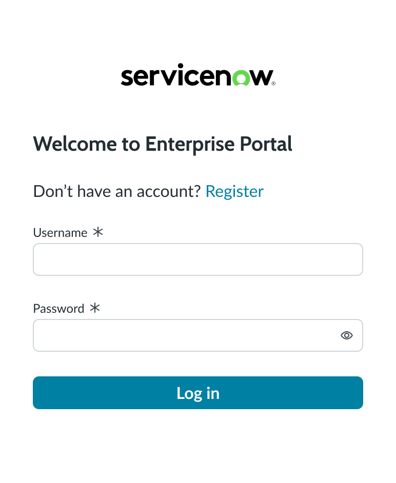 login screen with link for registering an account