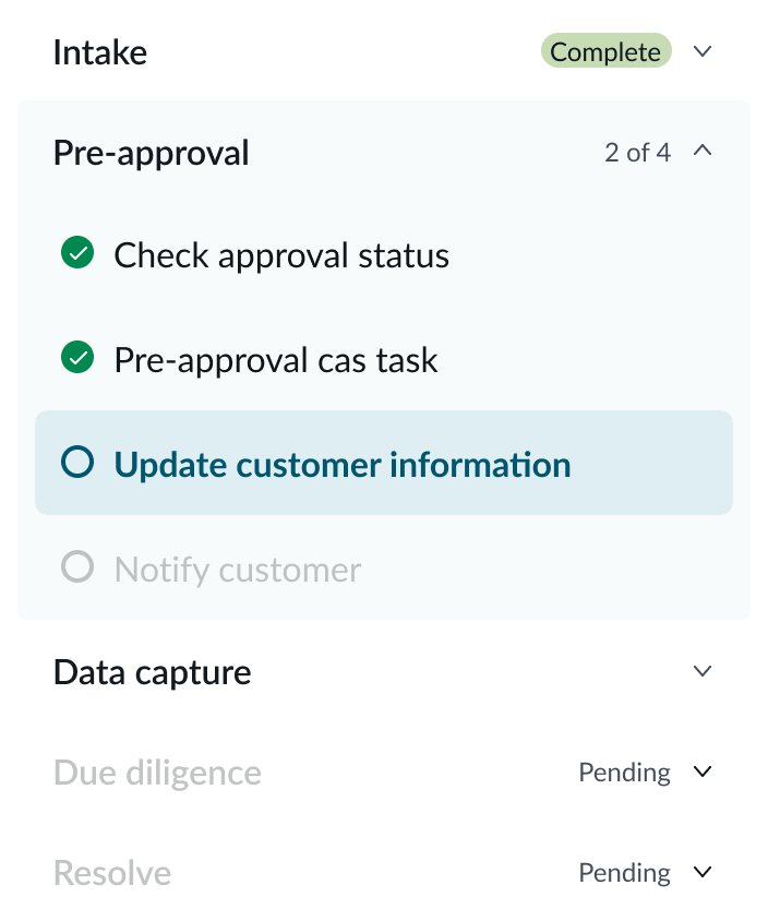 activity picker with the selected stage expanded to show its activities