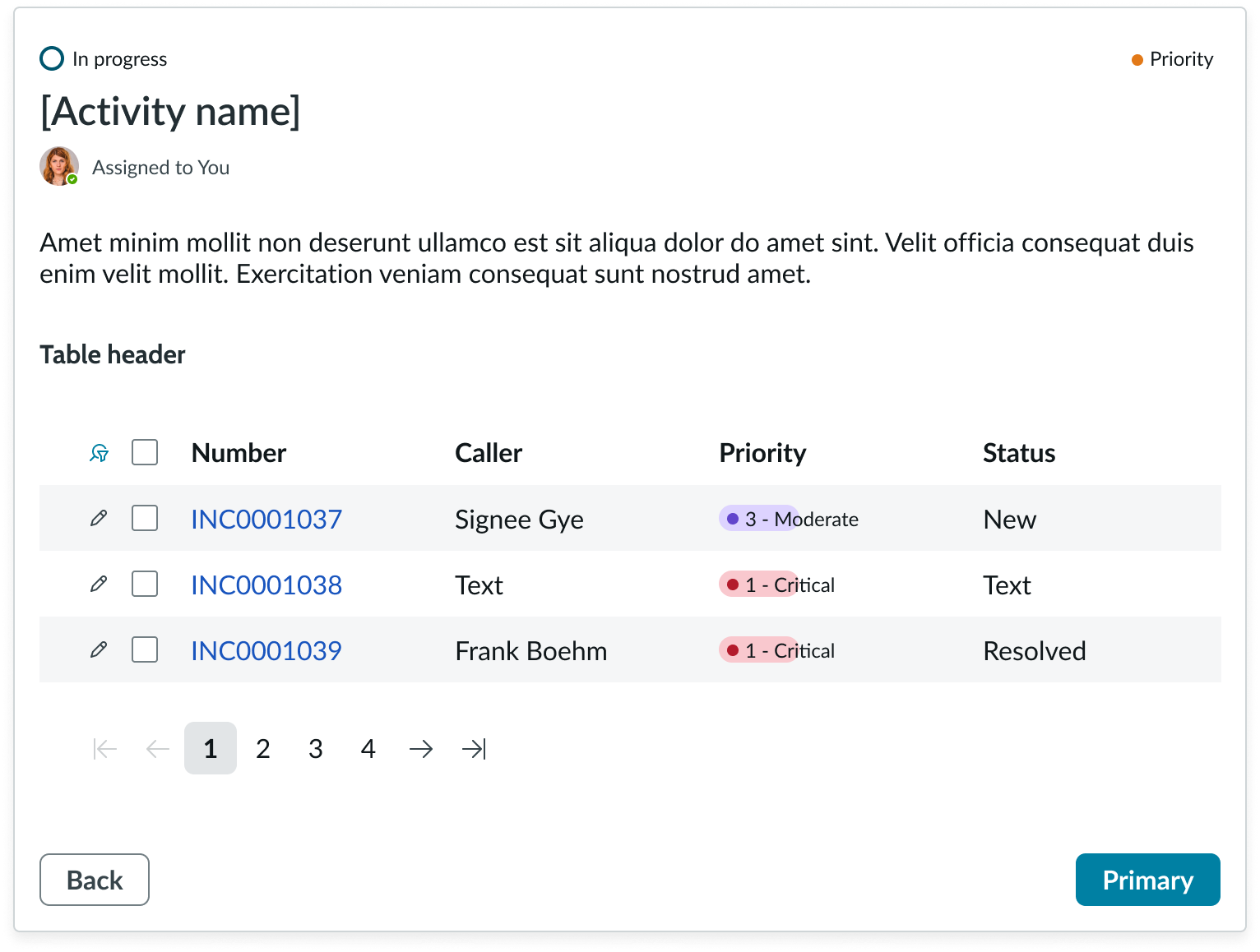 Playbook open activity with a list