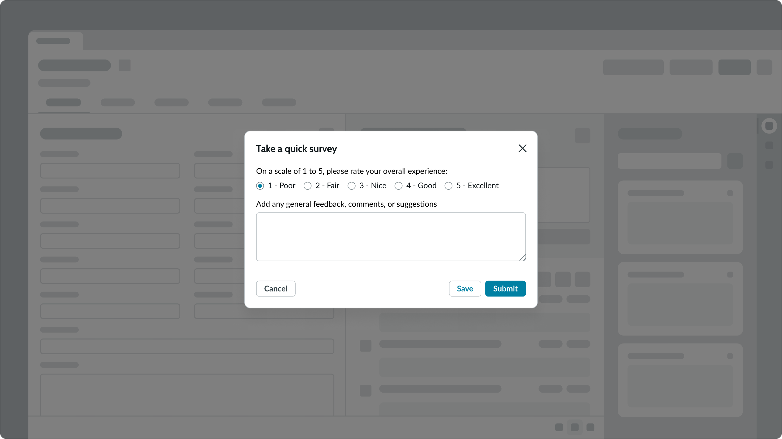 Example of using radio buttons in a survey, with the first option selected.