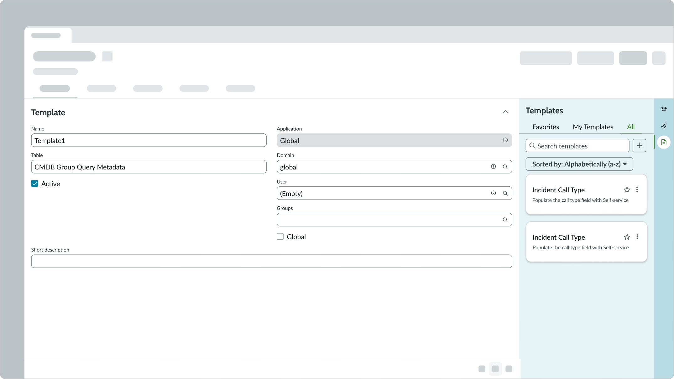 create new template in child tab