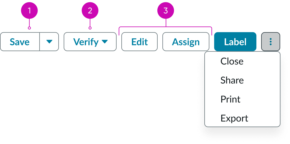 example of different button types in the action bar