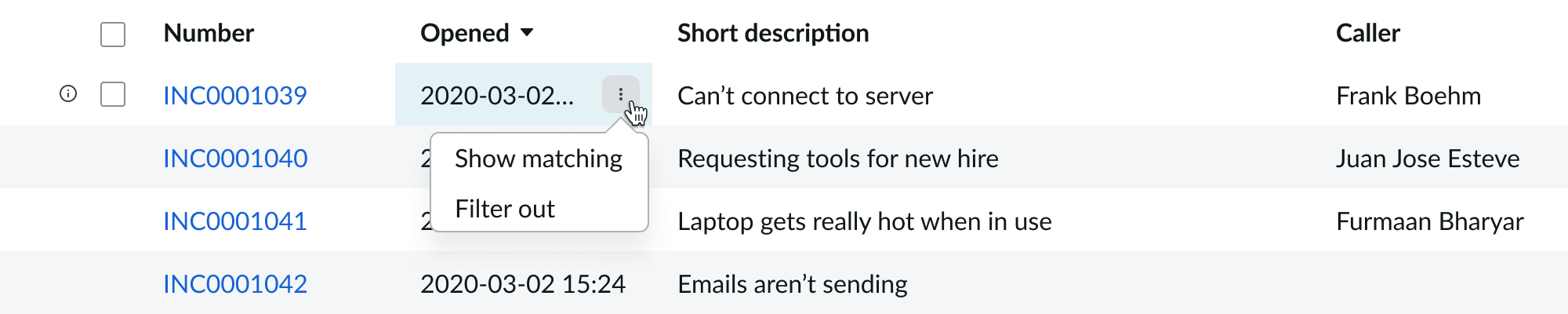 Selected state of a cell filter option