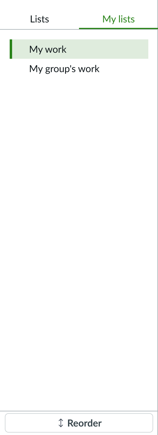 my lists tab without the new list button