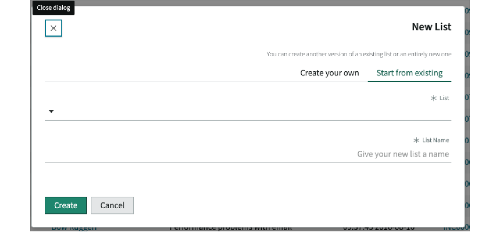 new list modal when translated to a right-to-left language