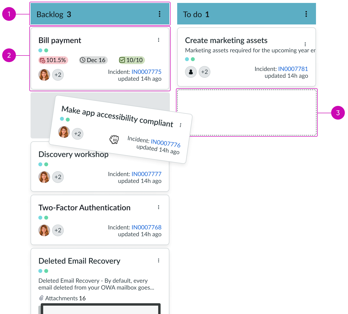 Kanban board vertical lane with