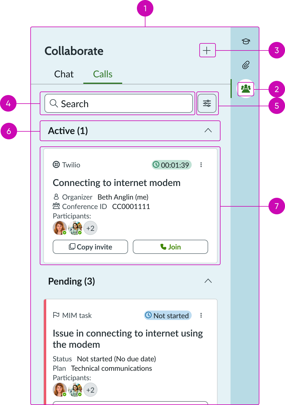 Anatomy of the Collaborate panel layout