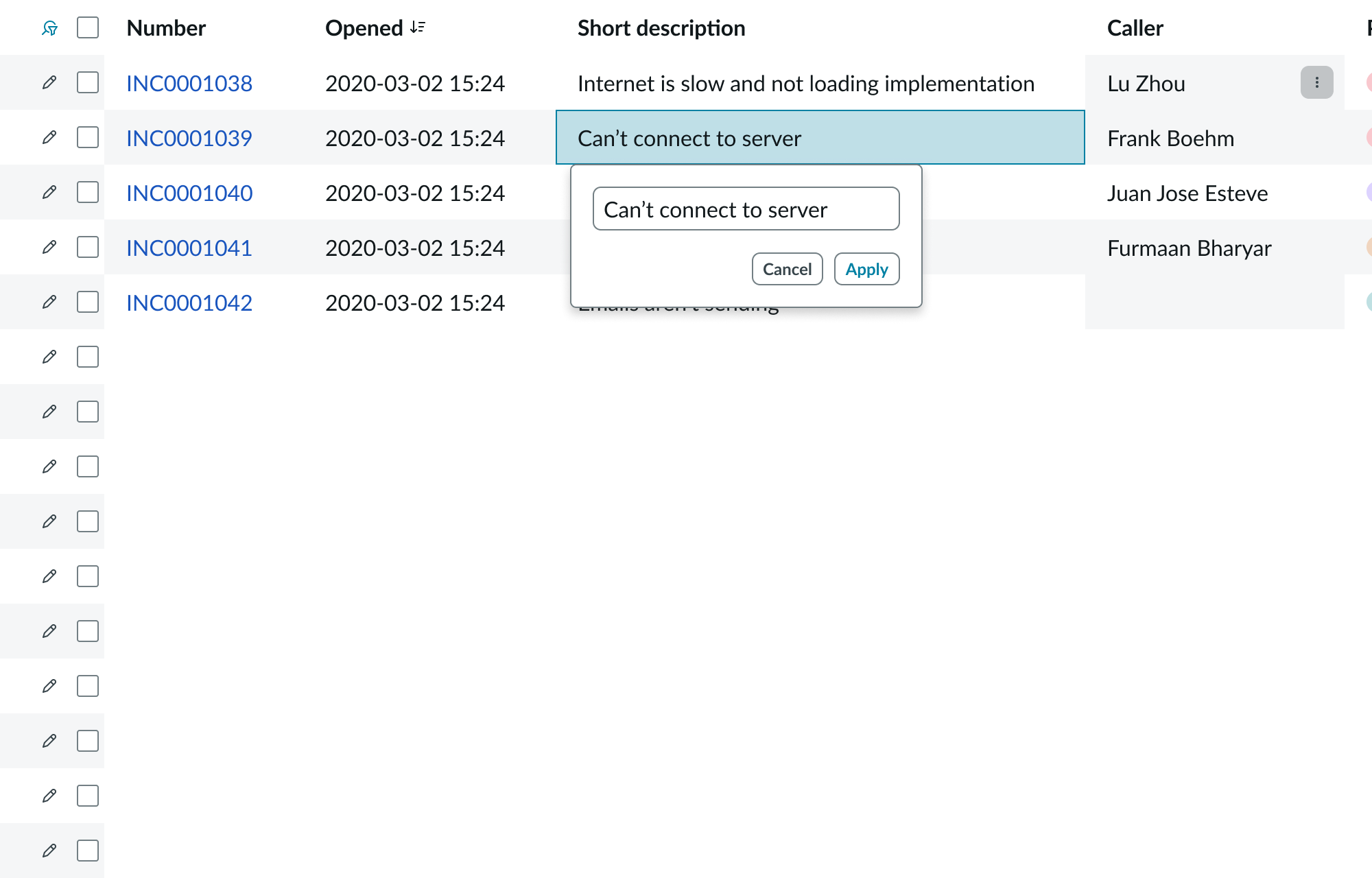 Shows the record form that opens to edit a record when the user clicks the pencil icon in the row
