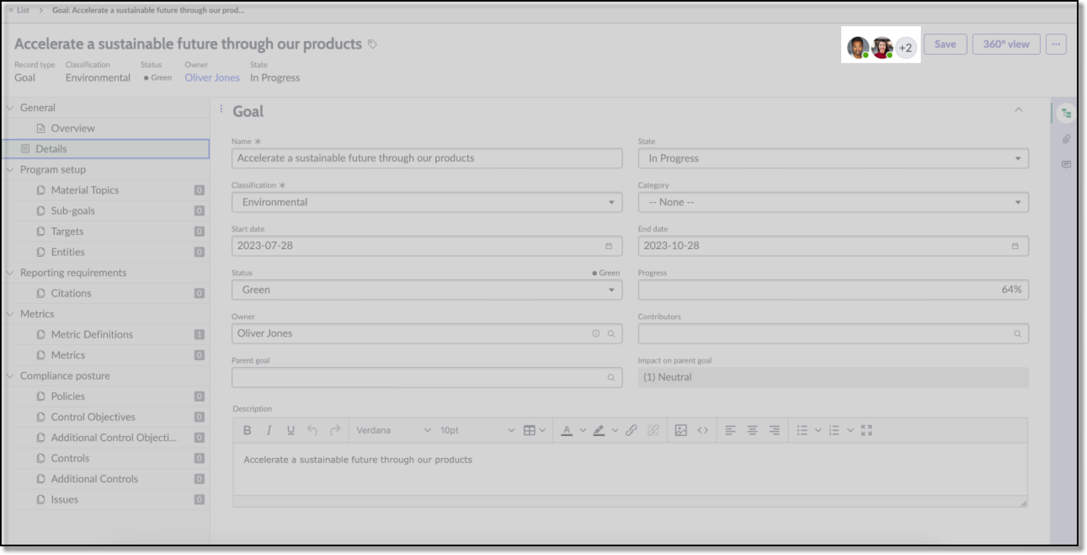 Shows the form record presence component highlighted on the page