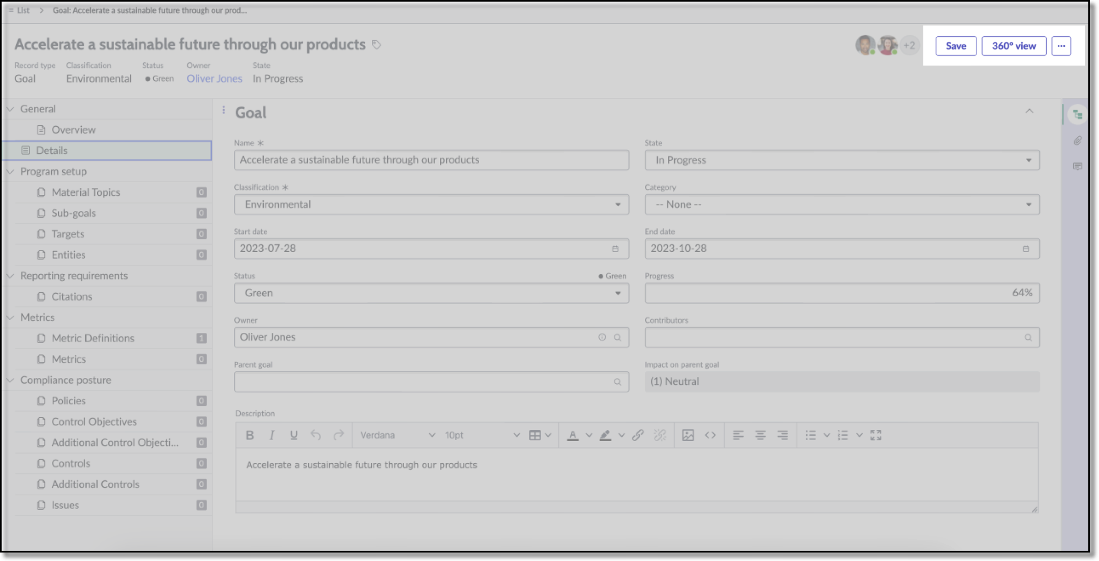 Shows the action bar component highlighted on the page