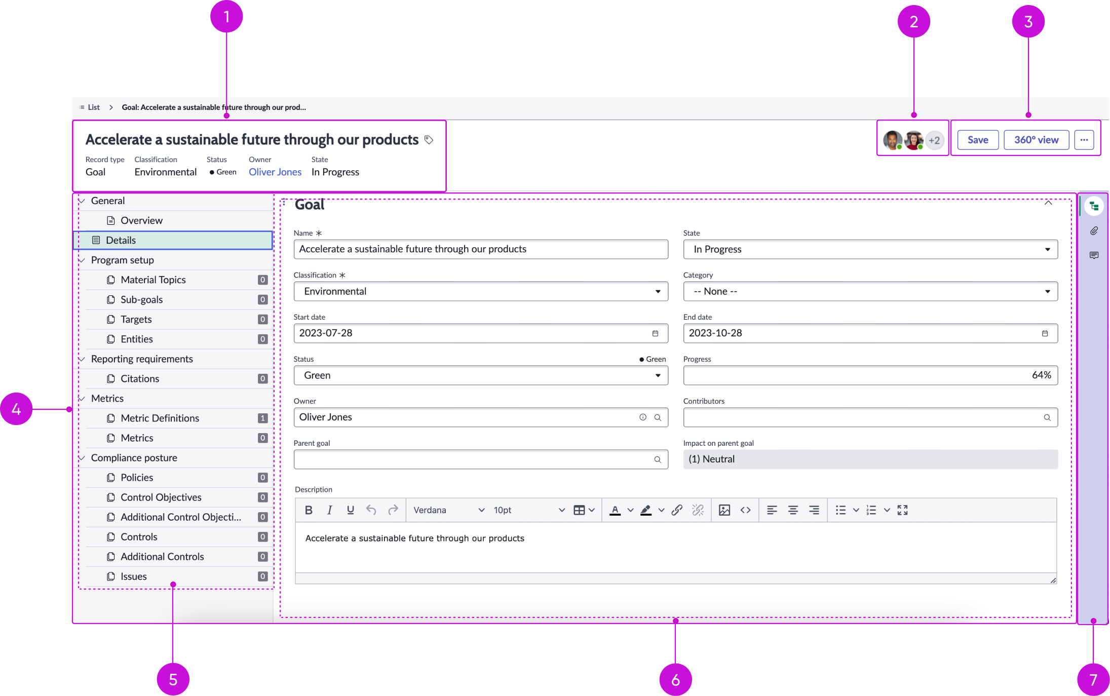 Shows tab order for the record page template