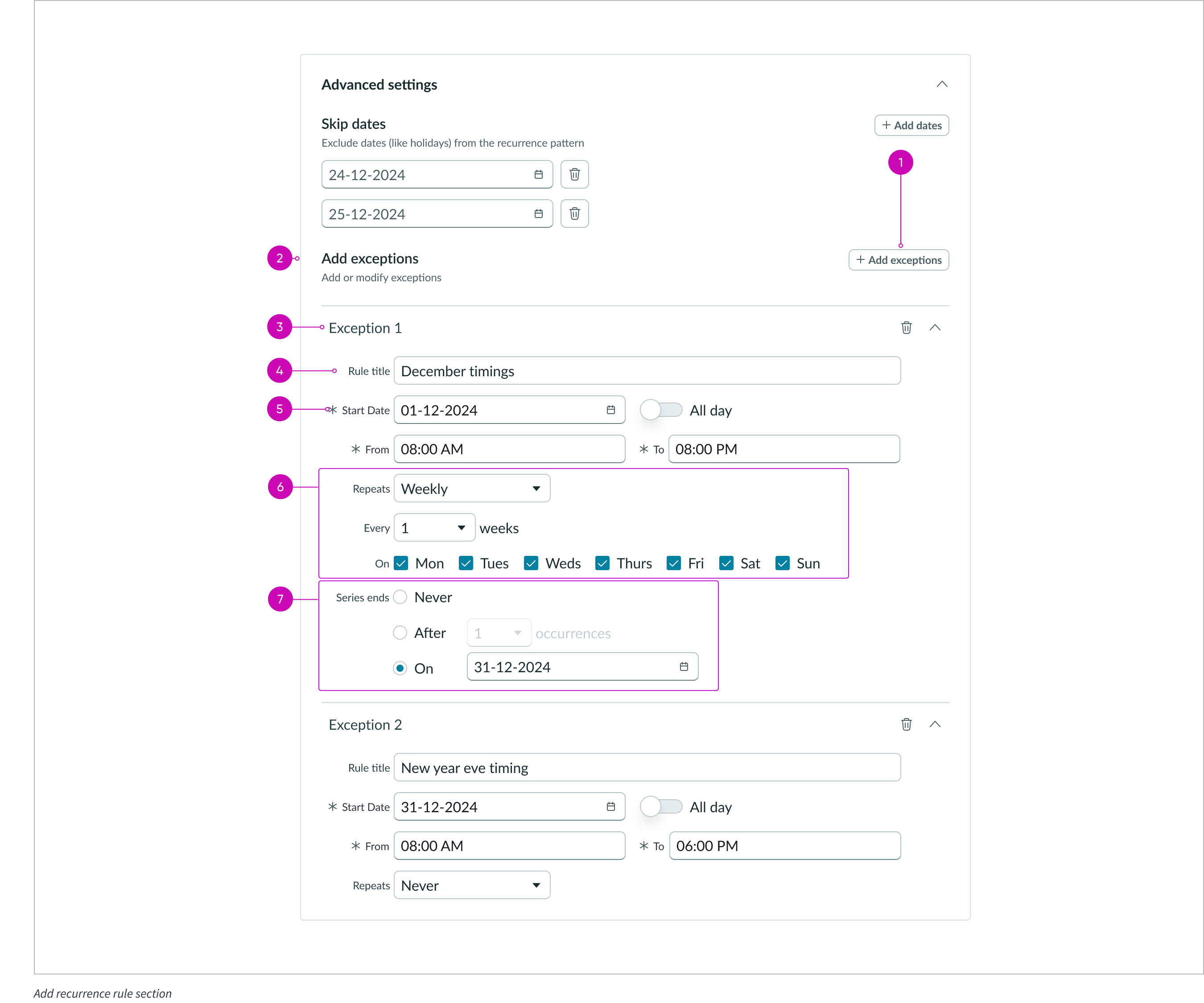 Example of the exception rule advanced settings