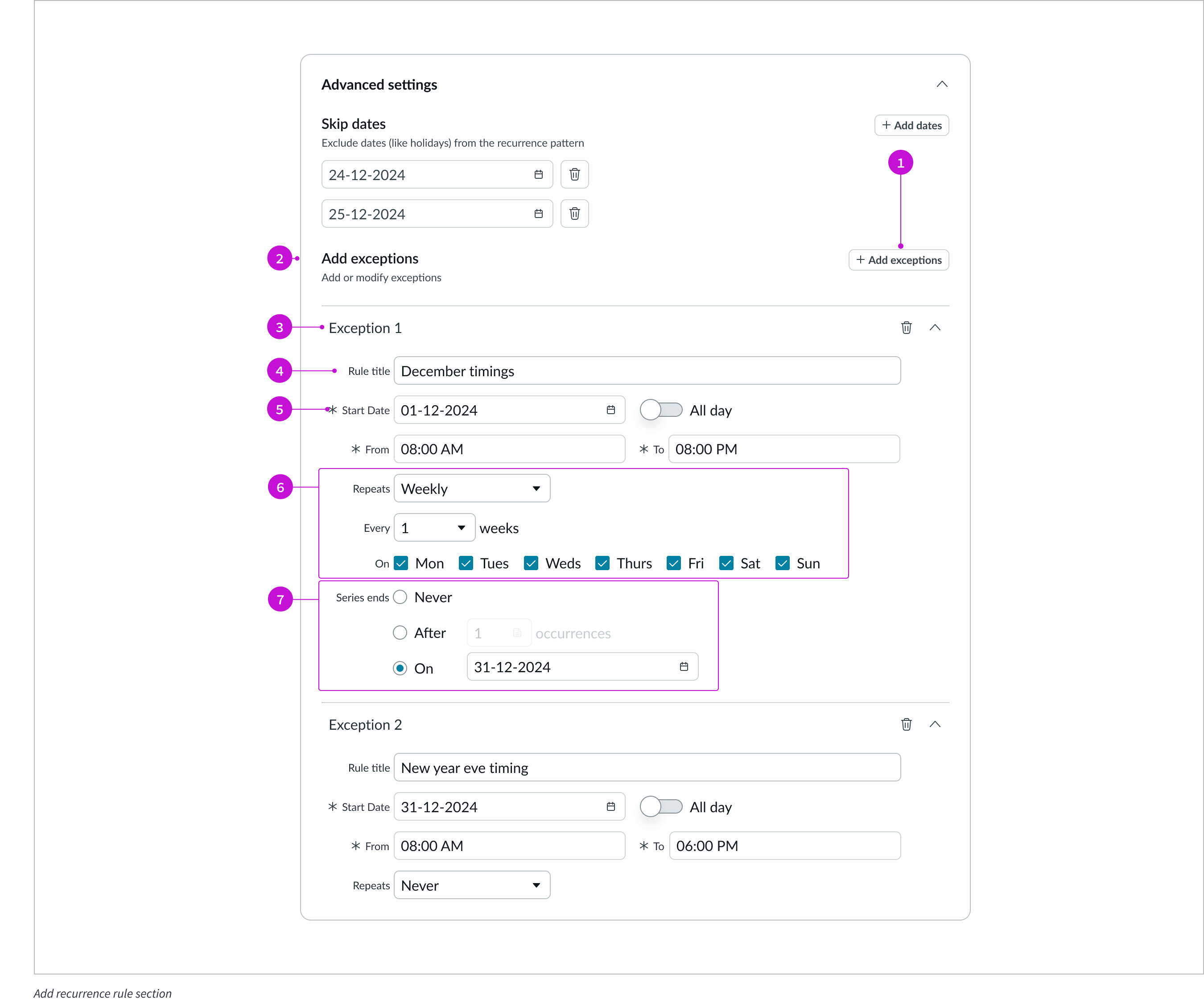 Example of the exception rule advanced settings