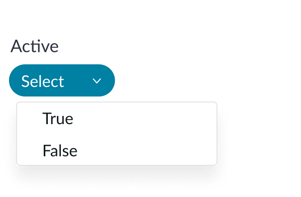 Shows the dropdown for selecting true/false filter values