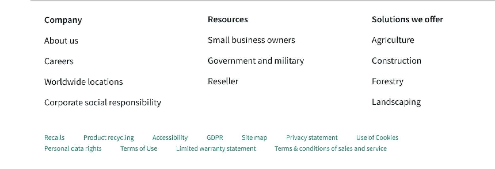 multiple links and long links in the bottom container of the footer