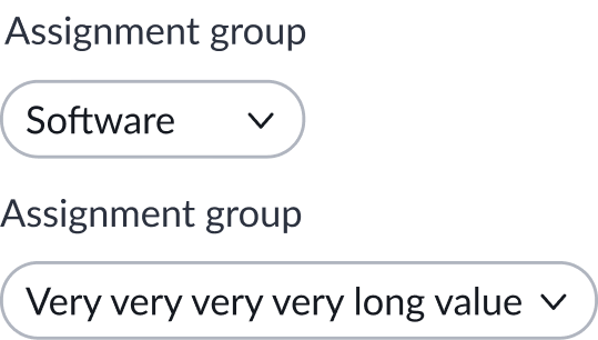 Shows how a filter pill adjusts to accommodate the length of the label and the selected value