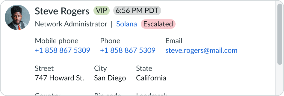 multiple label value pairs in contact card body