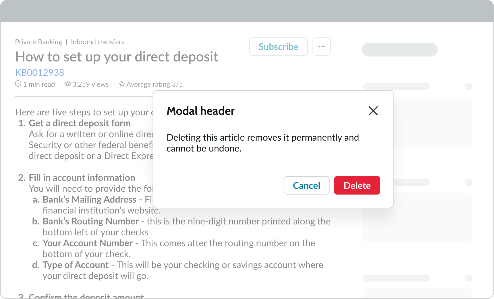  Knowledge content delete content action within header component