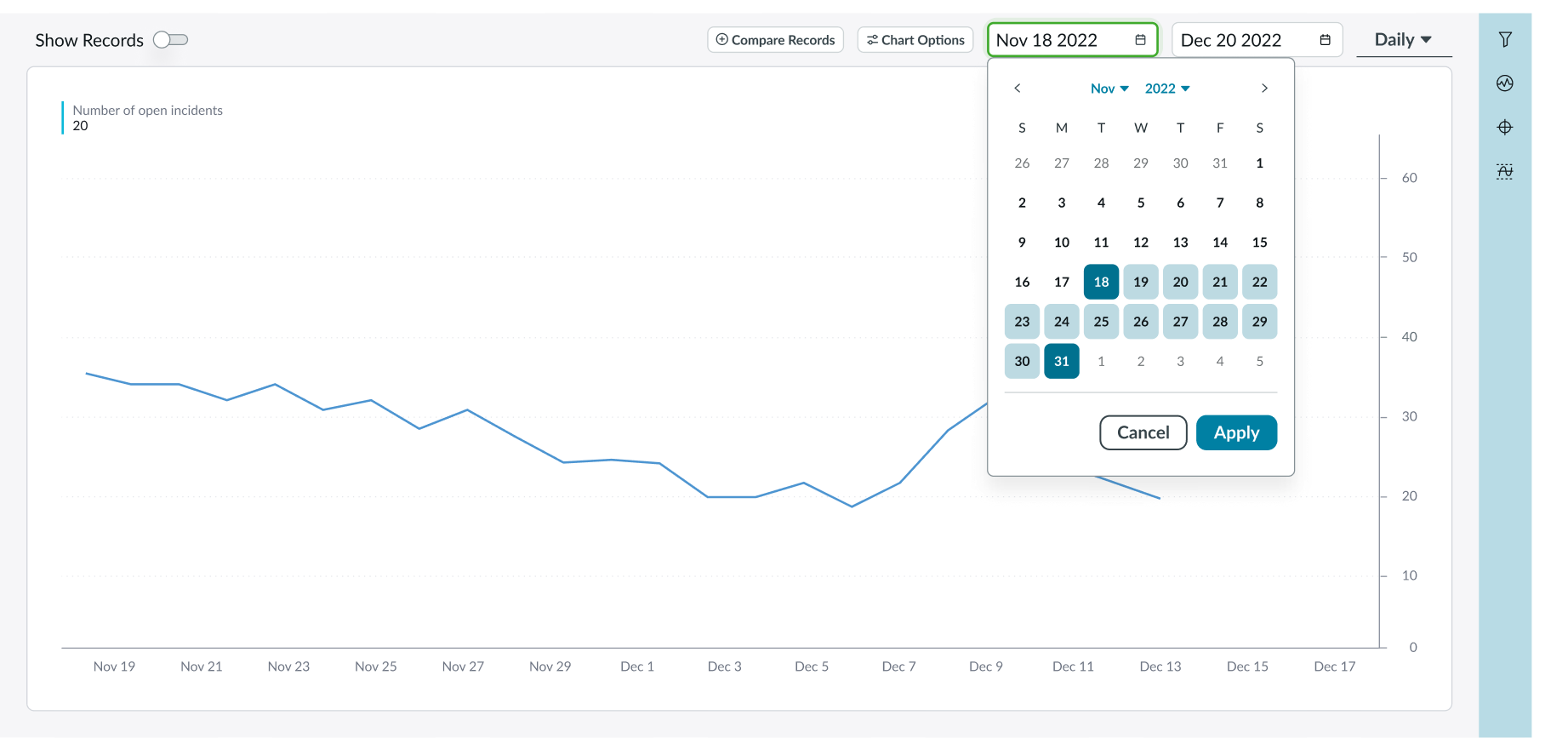 date range picker open with calendar