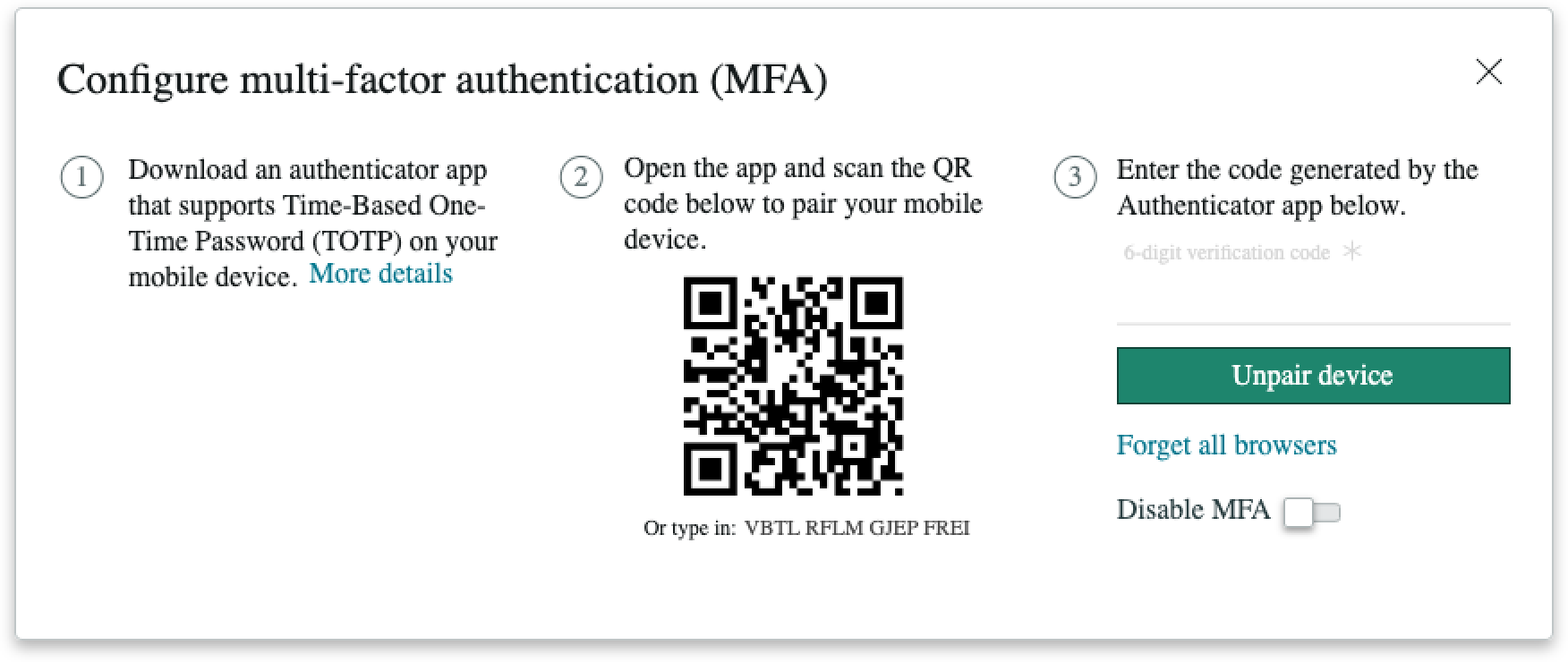 MFA setup used to disable multi-factor authentication
