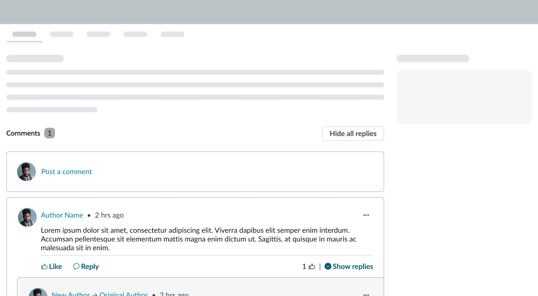 nested comments appearing in a display under a possible section of content