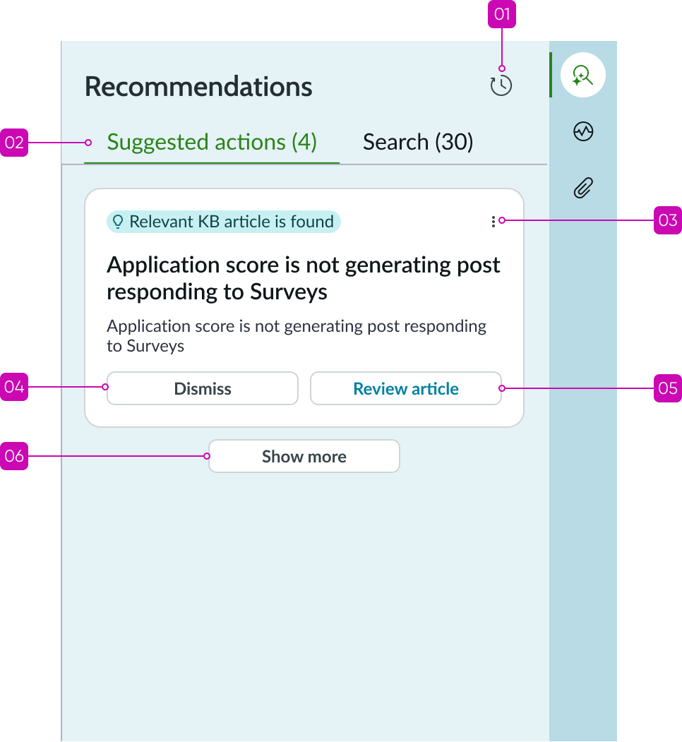 Shows tab stops for AIRA attributes in the recommended actions component