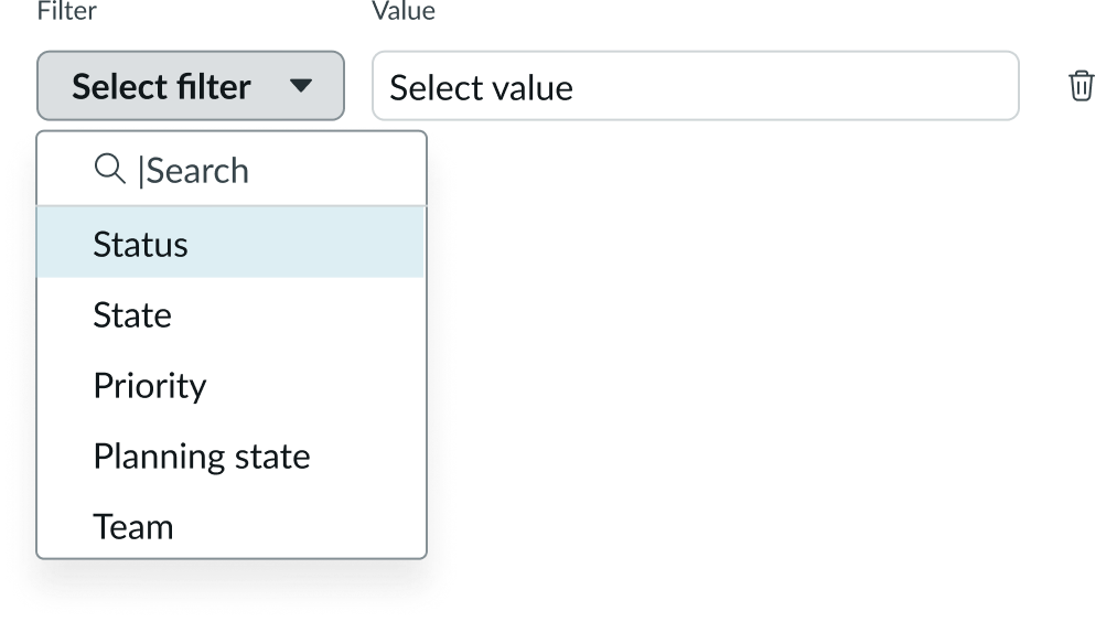 Show the user interaction with the caret icon to open the filter dropdown