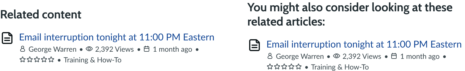 related content component header configuration