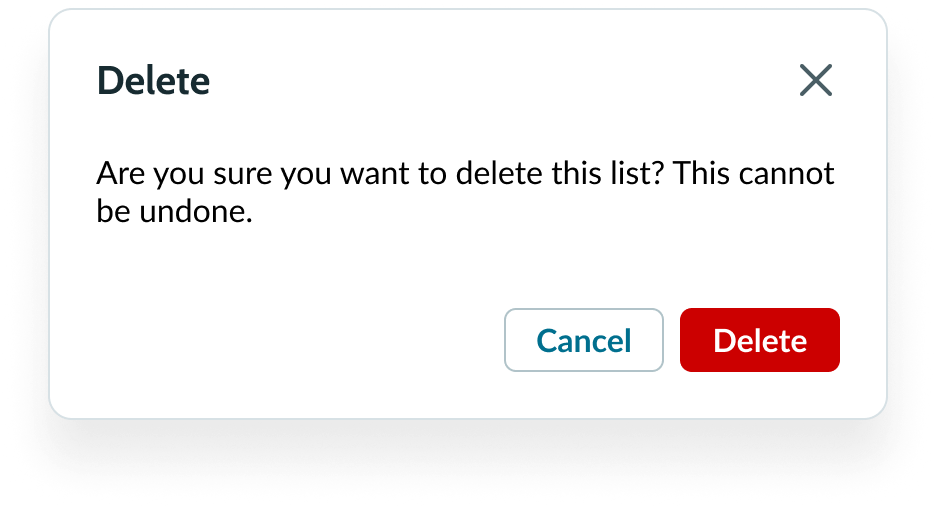 Shows the confirmation modal for deleting a custom list