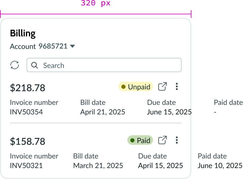 reflow in the billing widget